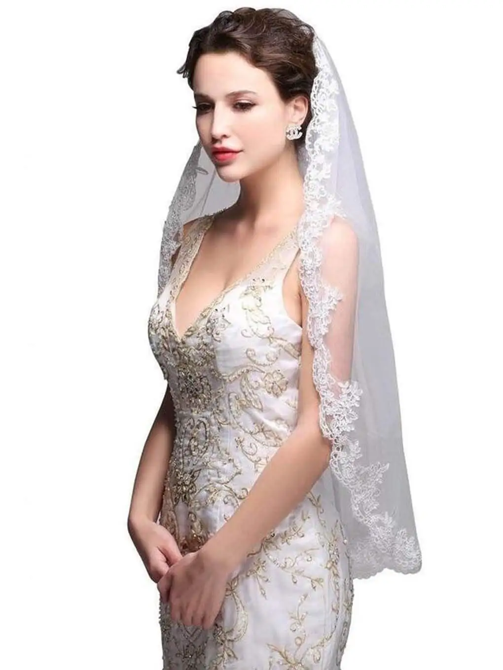 Lace Wedding Veils for Short Length Comb for Brides 2024