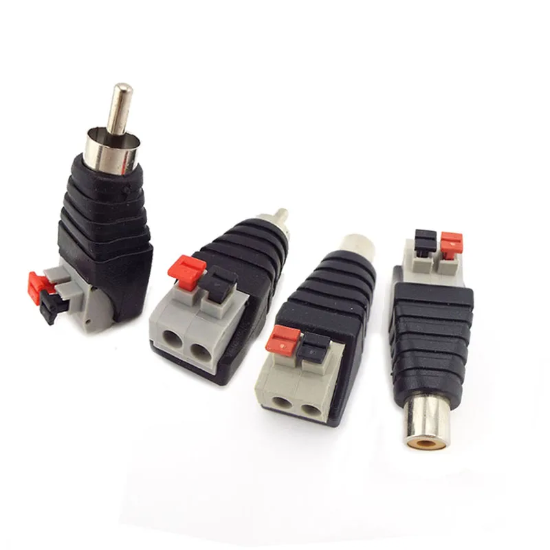 RCA Connector Press Plug Speaker Wire A/V Cable To Audio Male FemaleTerminal Adapter Jack Plug C6