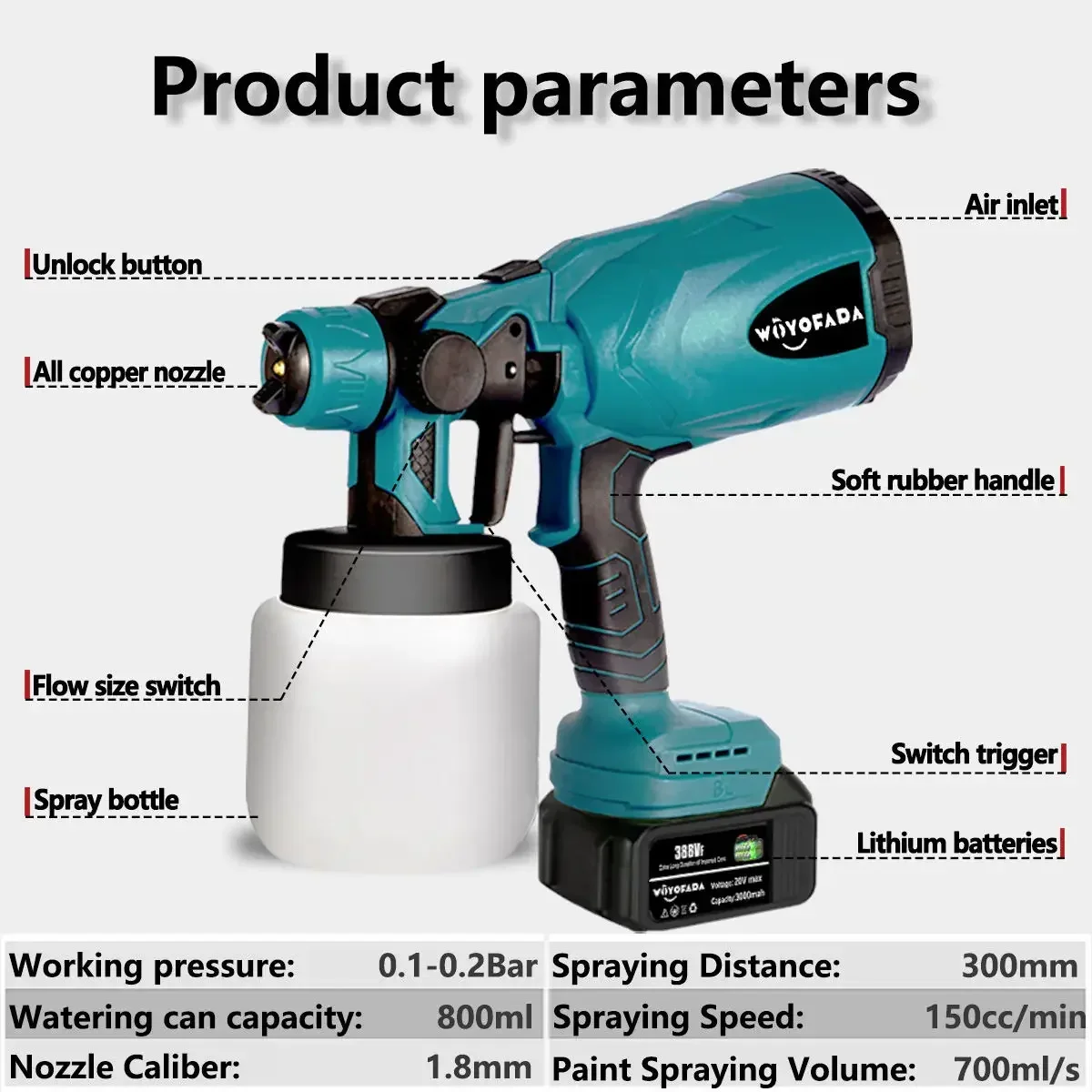 18V Electric Spray Gun Household Disinfection Sterilization Portable Paint Sprayer For Makita 18V Battery with 0/1/2 Battery