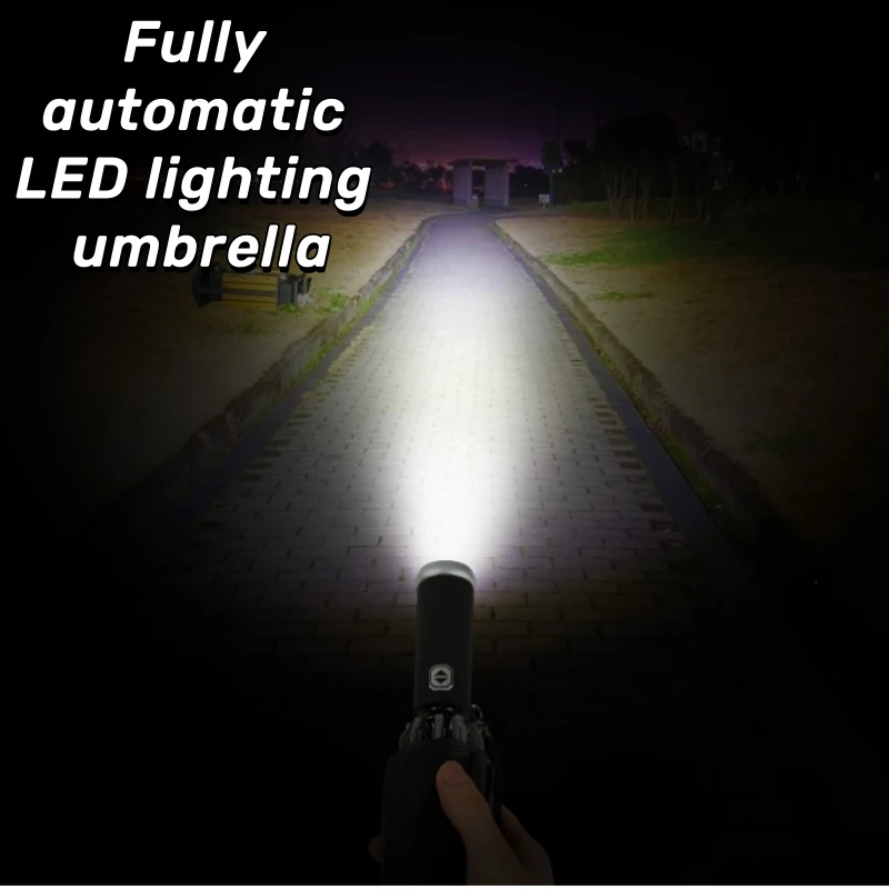 Fully Automatic Waterproof Sun Protection Umbrella with LED Flashlight UV Sunshade Rainproof Wind Resistance Folding Design