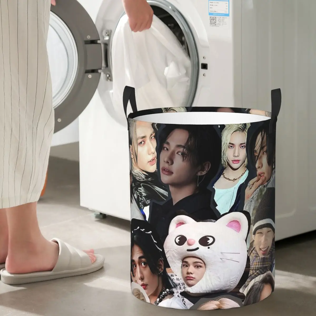 Laundry Collector Hyunjin Collage Folding Laundry Basket Large Storage Baby Washing Basket Home Organizer