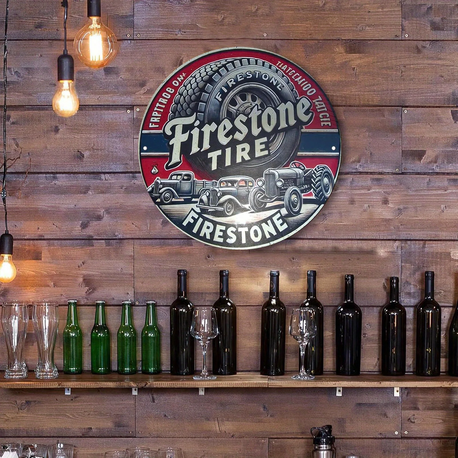 2D Flat - Vintage Firestone Tire Metal Wall Sign - 7.87x7.87 Inch Round Aluminum Plaque with Retro Truck Design, Perfect view 5