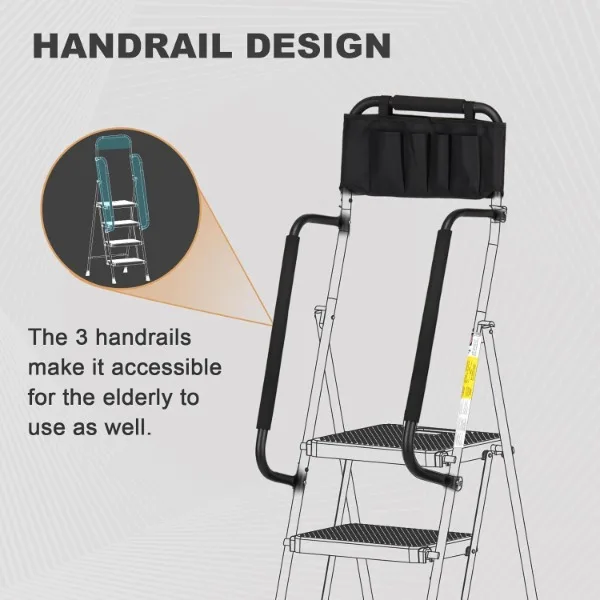 HBTower 4 Step Ladder with Handrails, Folding Step Stool with Wide Anti-Slip Pedal, 330lbs Sturdy Steel Ladder