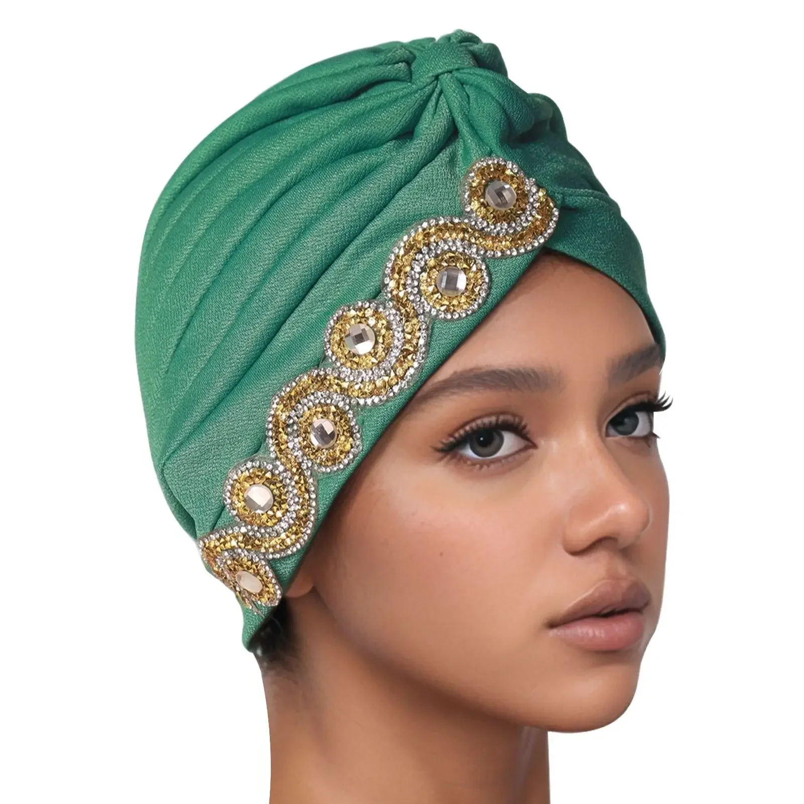 Indian Diamonds Hat Women Chemo Cap Hijab Hair Loss Bonnet Headband Headscarf African Auto Gele Muslim Head Wrap Turbante Mujer