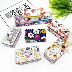 New Vintage Flower Rectangular Candy Storage Tin Box With Lid Small Metal Lip Perfume Organizer Home Coin Earrings Jewelry Case