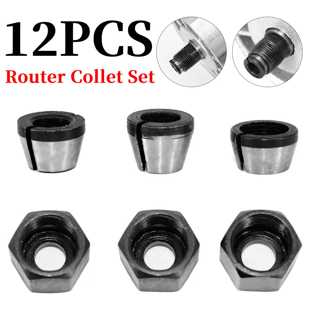 

12pcs Collet Chuck With Nut 6/6.35/8mm Carbon Steel Collet Chuck Adapter for Electric Drills Engraving Trimming Carving Machine