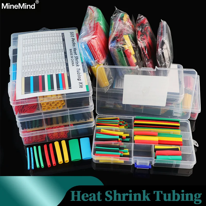 1/2/5 Heat Shrink Tubing Assortment Kit 127-750Pcs 2:1/3:1/4:1 Shrink Ratio Electric Wire Cable Insulation Heat Shrink Wrap Tube