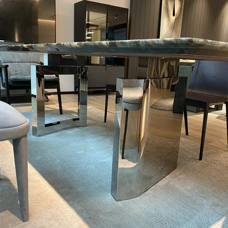 

Blue jadeite luxury stone dining table Sapphire natural marble rectangular high-end light luxury restaurant Natural luxury stone