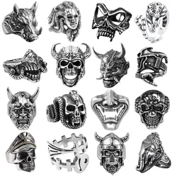 Vintage Prajna Skull Samurai Rings for Men Women Punk Hip Hop Rock Titanium Steel Ring Demon Viking Jewelry Gifts Adjustable