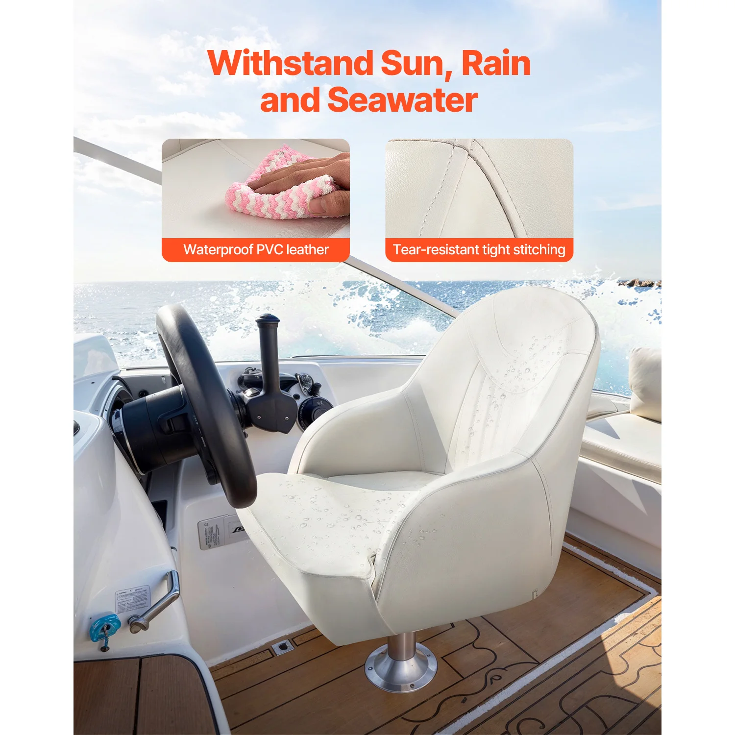 SucceBuy Boat Seat High/Low Backrest Boat Seat Captain Bucket Seat with Thickened Sponge Cushion&Waterproof PVC Leather for Ship image 2