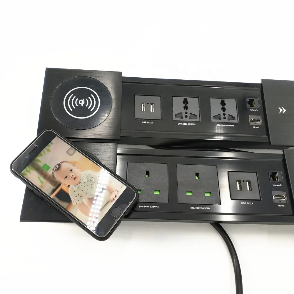 Imagem -03 - Tomada de Embeded Table Hidden Tomada Universal Plug uk Tampa Deslizante Carregador sem Fio Data Conference Tomadas 2000w