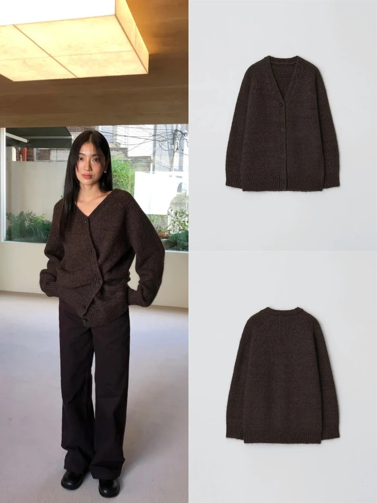 

Soft Cozy Vintage Loose Lazy Sle Women's Knitted Cardigan Asymmetrical Design French Roast Series Faionable Commute Wear