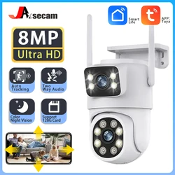 Câmeras de vigilância sem fio impermeáveis ao ar livre, Auto Tracking Security Camera, Dual Lens, WiFi, Visão Noturna, AI, Rastreamento Humano, Tuya, 4K, 8MP