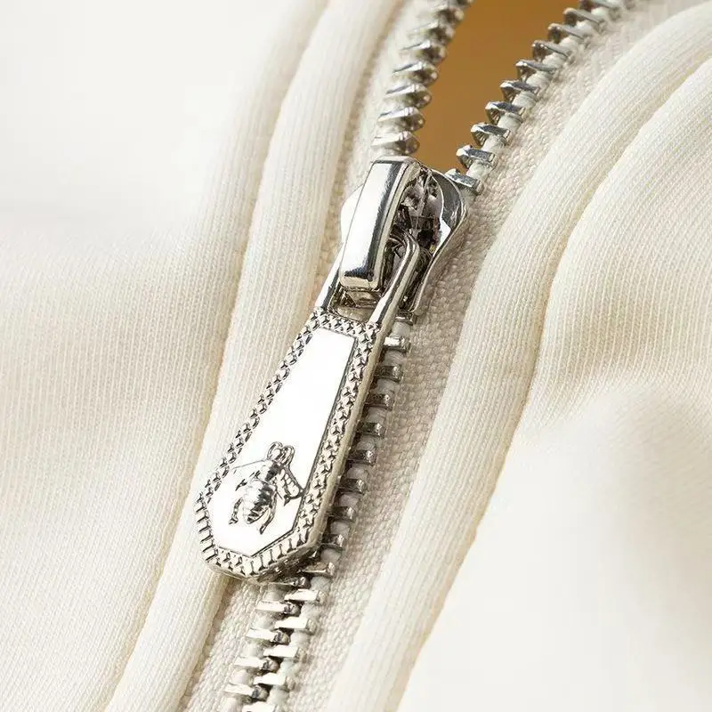 Luxury Casual Thermal Two-Piece Sportswear Set for Men High-End Zip Stand Collar Cardigan with Bee Embroidery Webbing Pants