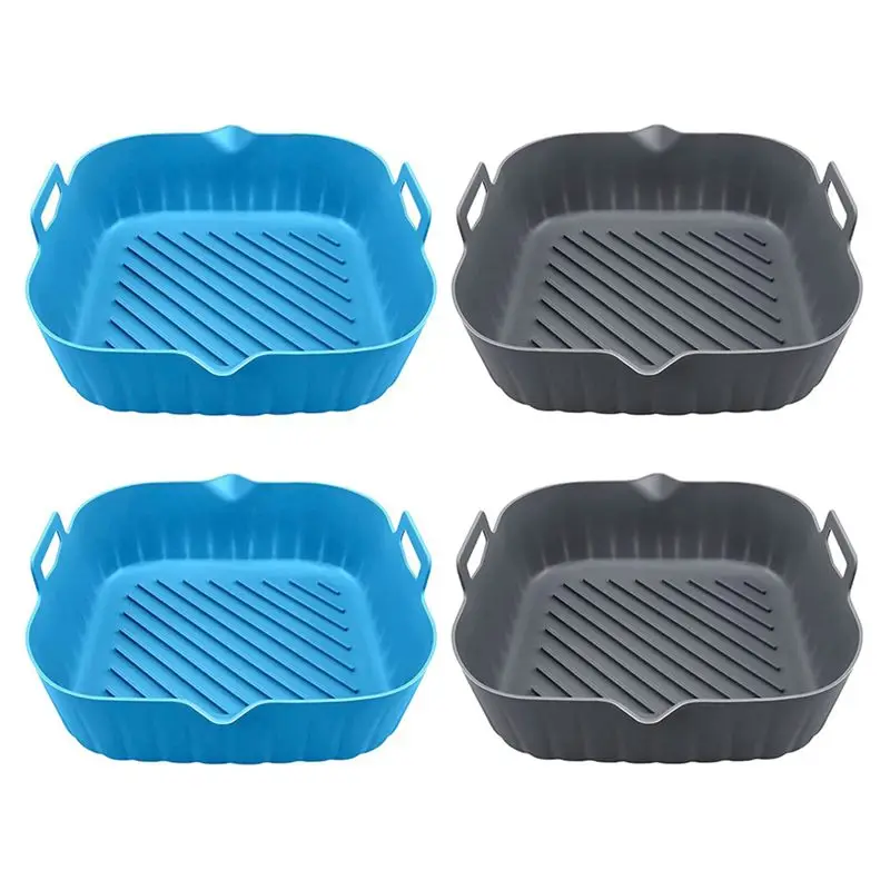 A74E-4Pcs Large Air Fryer Silicone Liner Pot Reusable Air Fryer Basket Heat Resistant Non-Stick Air Fryer Liners Mats Bowl