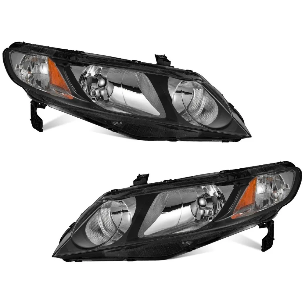 

Pair Headlights Assembly For 2006-2011 Honda Civic Sedan 4Dr Black Headlamps