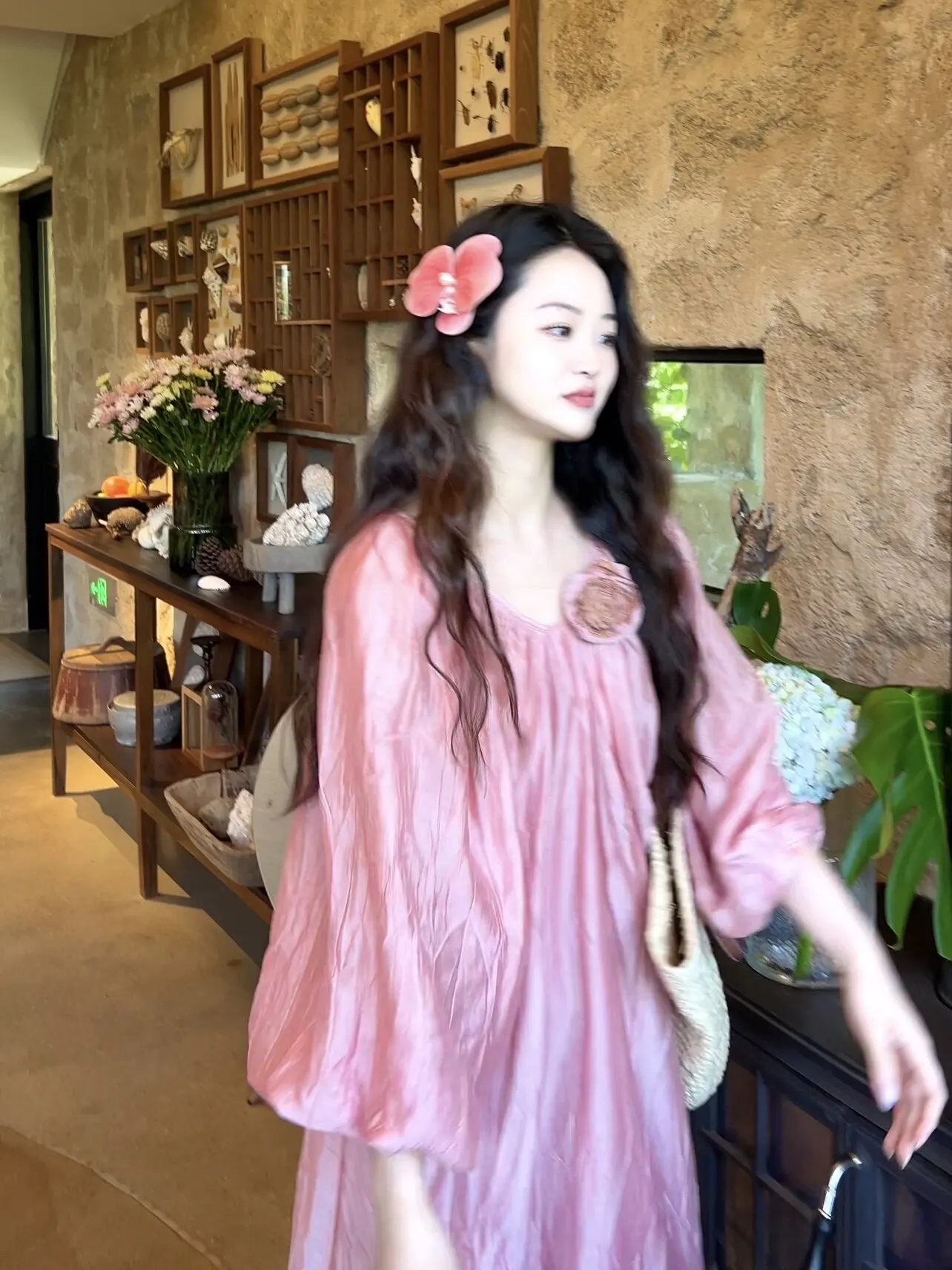 TIYIHAILEY, vestido de verano con cuello en V para mujer, manga acampanada, largo hasta media pantorrilla, rosa, Lyocell de ramio, rosa suelto, nueva primavera 2026, S-L