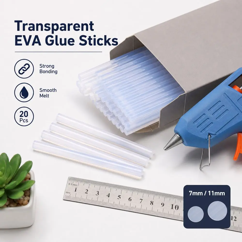 20Pcs Portable Transparent Hot Melt Glue Sticks EVA Strong Adhesion EVA Glue Sticks Flexible Adhesive Glue Rods Glue Refills