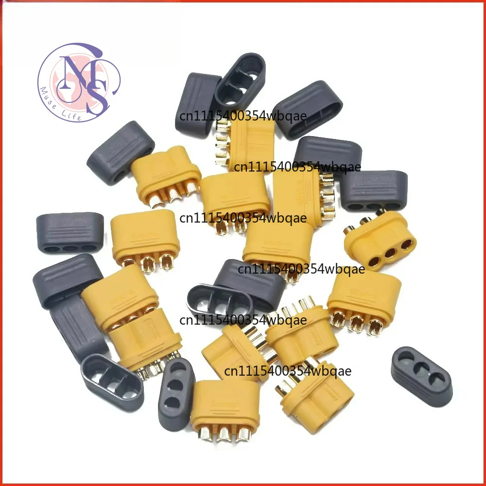 ZOCI-50pair MR60 MR 60 Fireproof Female Male Three-core Connector With Sheath 3.5mm Brass Gold Plated For Lipo ESC RC Model