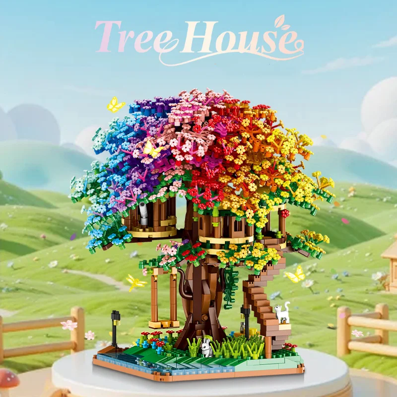 Mini Sakura Tree Building Blocks Set Diy Cherry Blossom Bricks with Light Treehouse Model Ornament Romantic Gift for Girlfriend