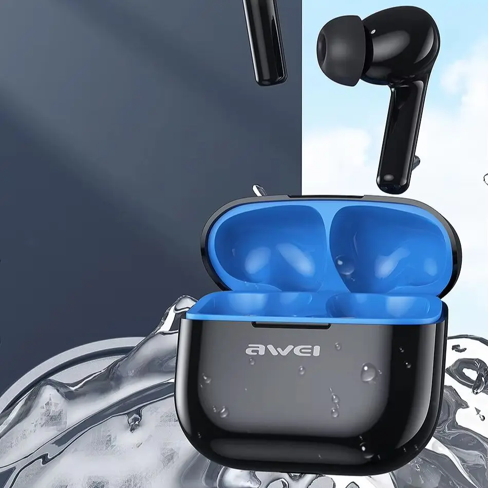سماعات أذن Awei T1Pro TWS بلوتوث 5.3 سماعات أذن لاسلكية للألعاب سماعات أذن للحد من الضوضاء مع ضوء Shenzhen HongKong RGB