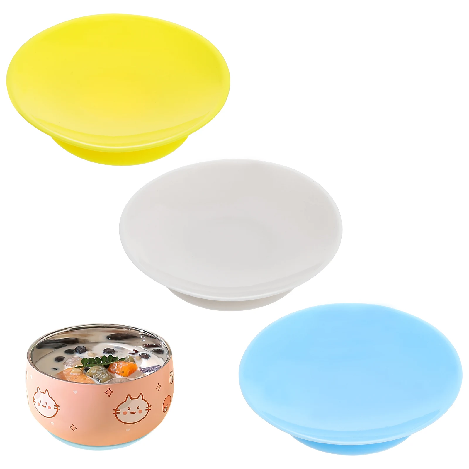 

3pcs Suction Cup Bowl Mat Double Sided Large Area Kids Plate Silicone Suction Dish Fixing Pad Baby Dining Tableware