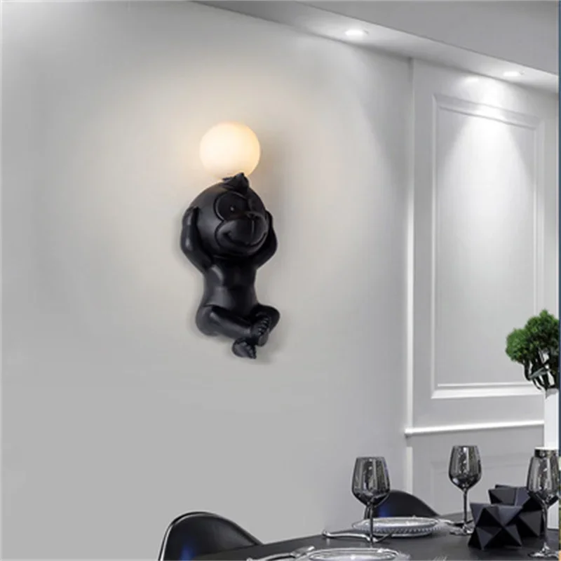 Morden Monkey LED Wall Light for Home Hook Sconce Living Room Decoration Indoor Lighting Mirror Bedroom Night Dimmer Fixture