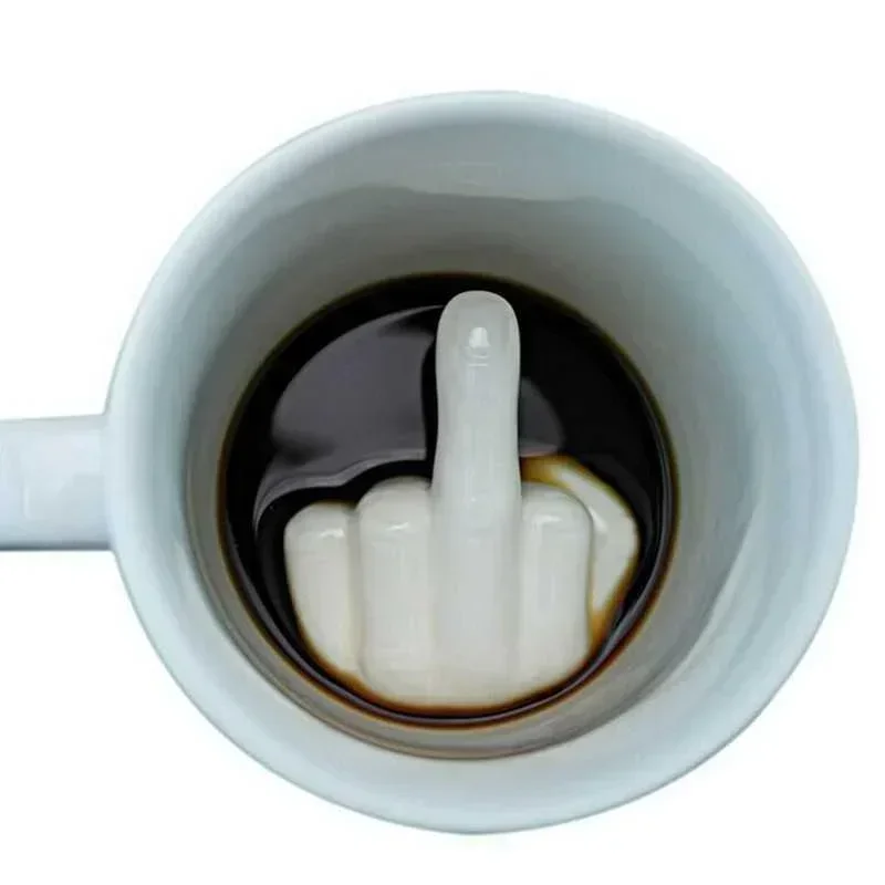 Creative White Finger Shaped Ceramic Water Mug, Unique Novelty Coffee Milk Cup, Funny Spoofing Gift for Home Party Kitchen