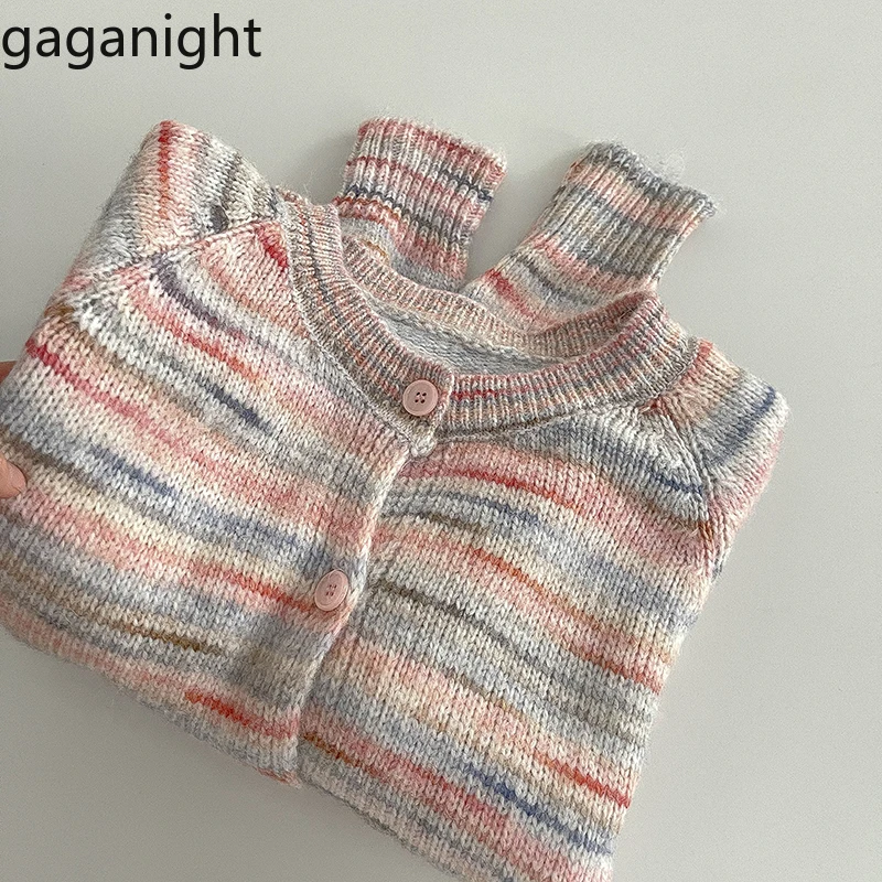 

Gaganight Women Colorful Striped Knitted Loose Cardigan 2024 Autumn New Korean Version Korean Casual Hundred Sweater Jacket