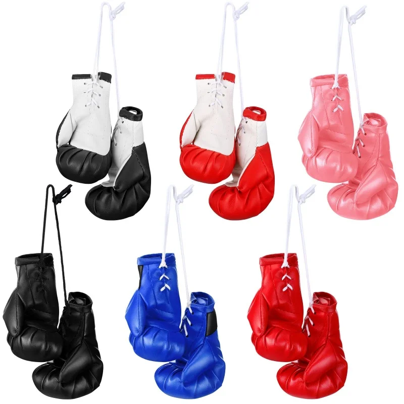 Mini Leather Boxing Gloves 10CM Miniature Punching Gloves Boxing Accessories Gifts Holiday Ornament Hanging Decoration for Car