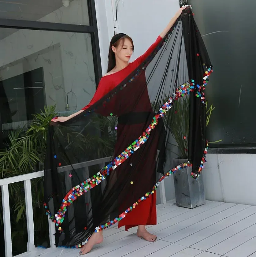 Кинутый шарф для девочек, мама и я, танец живота, шаль Малайя, вуаль с блестками, танцевальные шали, реквизит для сценического шоу, вуаль, аксессуар для танца живота