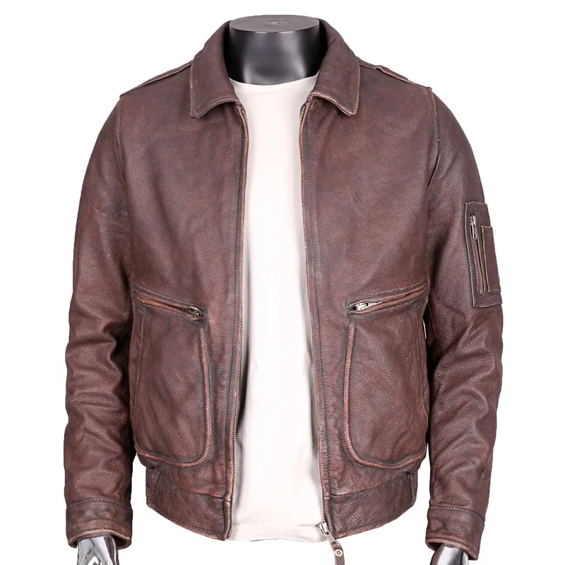 2024 New Style Spring Autumn Jacket Head Layer Cowhide Vintage Made Old Leather Short Slim-fit Youth Leather Jackets