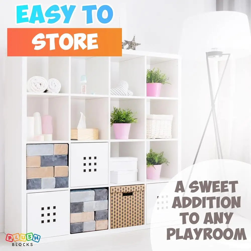 Blocchi di lusso in schiuma coperta di tessuto morbido: cassaforte per bambini, set castello rock da 24 pezzi