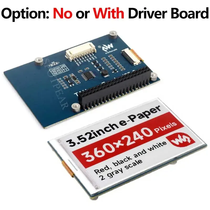 E Paper Ink HAT B da 3,52 pollici Opzione: No o con scheda driver Display schermo rosso/nero/bianco per Arduino /Raspberry Pi /Jetson /ST