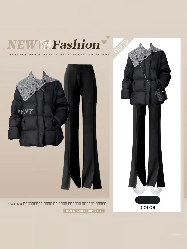 

Теплый вязаный комплект с запахом на плечах, хлопковый женский зимний комплект с пышной юбкой, облегающее длинное корейское пальто све