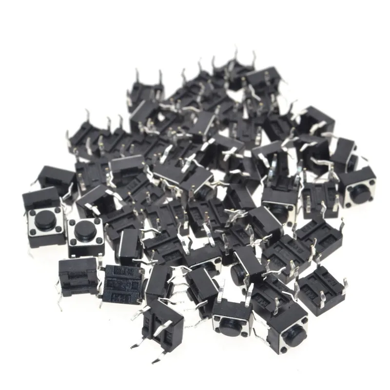 50pcs/lot 6x6x4.3mm 4pin G89 Tactile Tact Push Button Micro Switch Direct Plug-in Self-reset Dip Top Copper