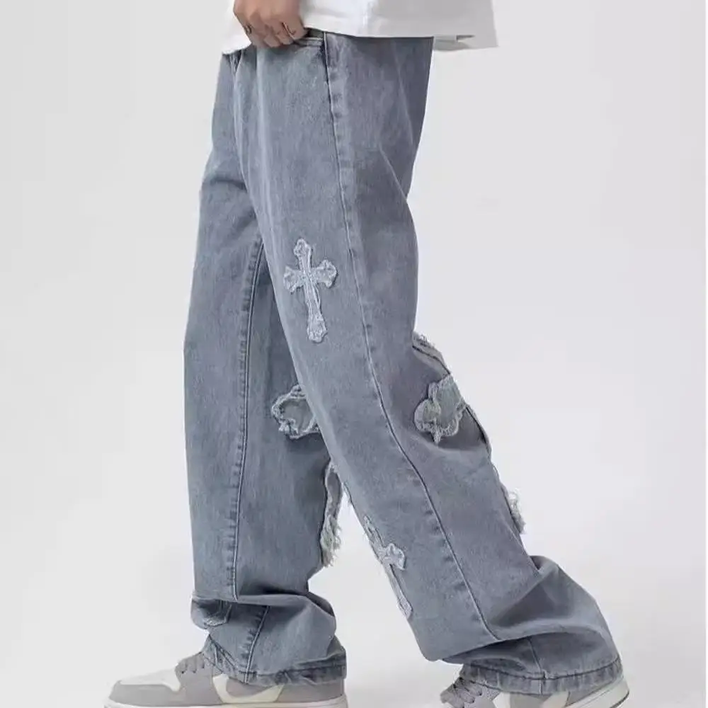 Jean Denim Taille Haute pour Homme, Pantalon Baggy, artificiel astique, Hip Hop, Streetwear, Style Harajuku Yk2