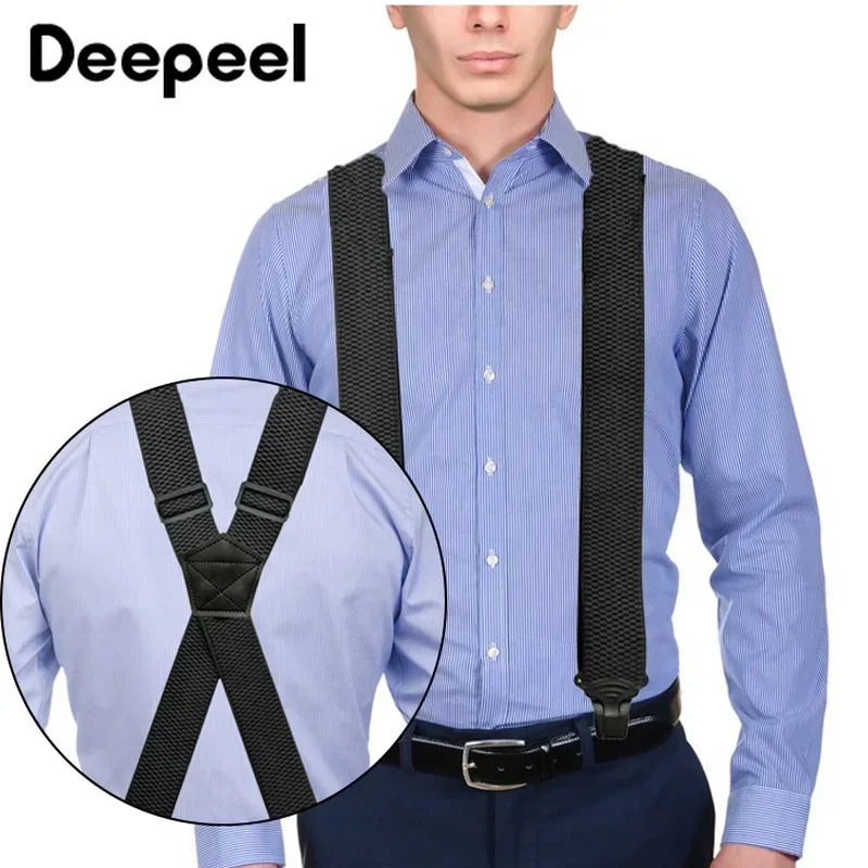 1Pc 3.5*120cm Men\'s Suspender Adult 4 Clips Mens Suspenders X Type Elastic Adjustable Strap Wide Braces Work Male Jockstrap