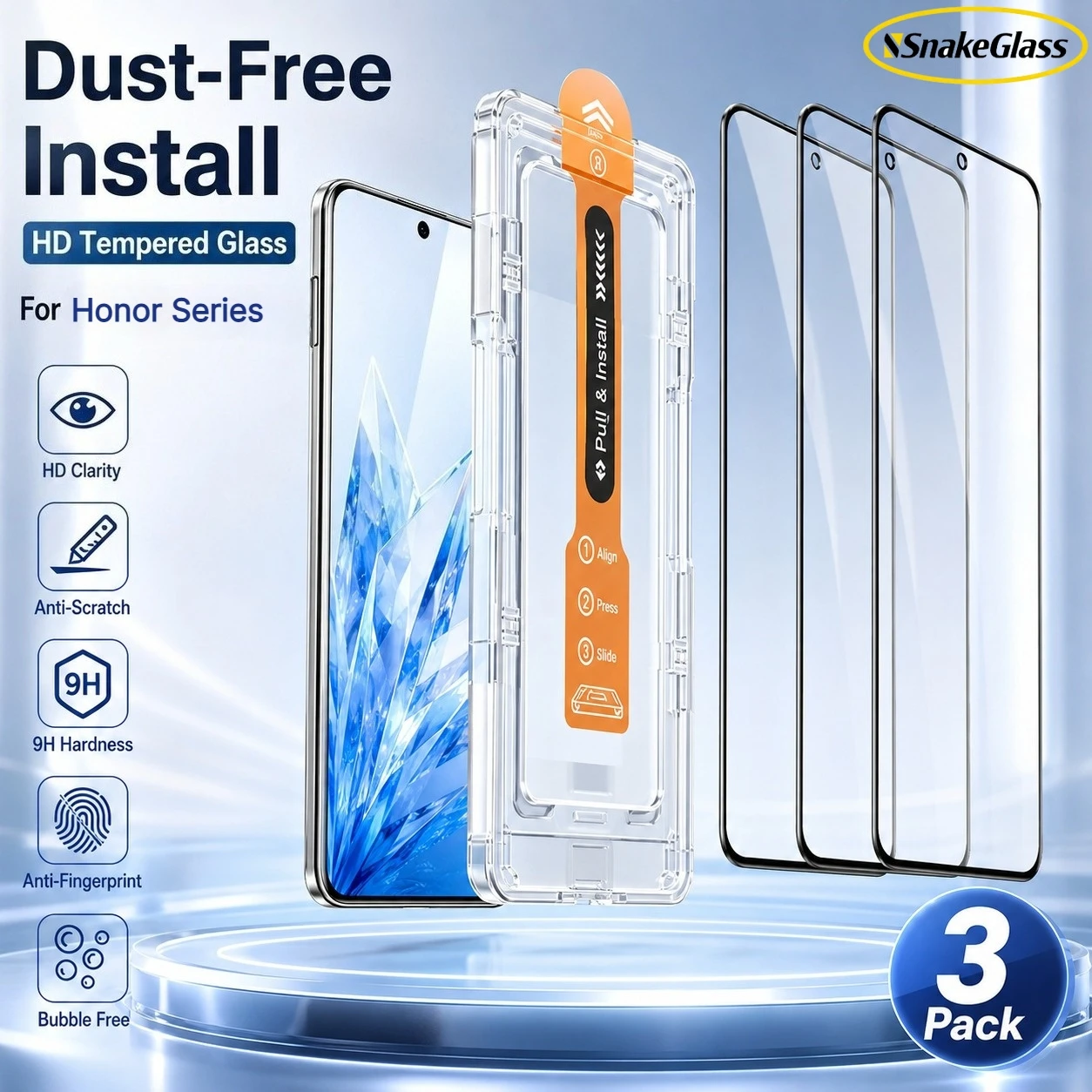 

3PCS Easy Install HD Tempered Film for Honor 500 400200 100 90 80 70 60 50 Pro Lite Magic8 7 6 5 Lite Dust Removal Screen Glass