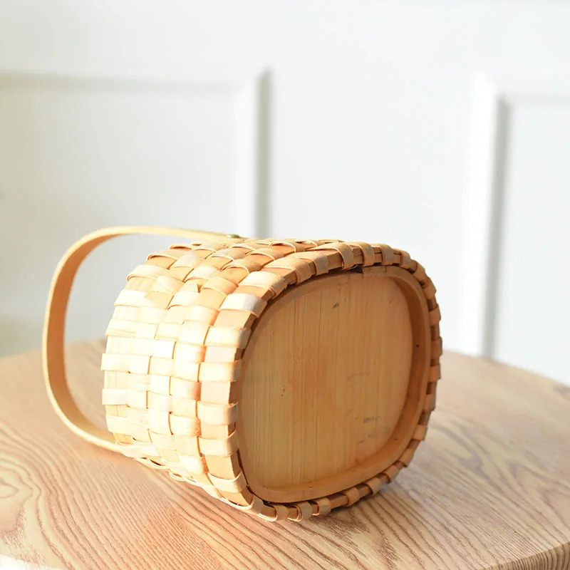 6 Pcs Natural Woven Rattan Basket Set - Handheld Flower Basket & Wooden Planter for Home Decor, Holiday Gifts