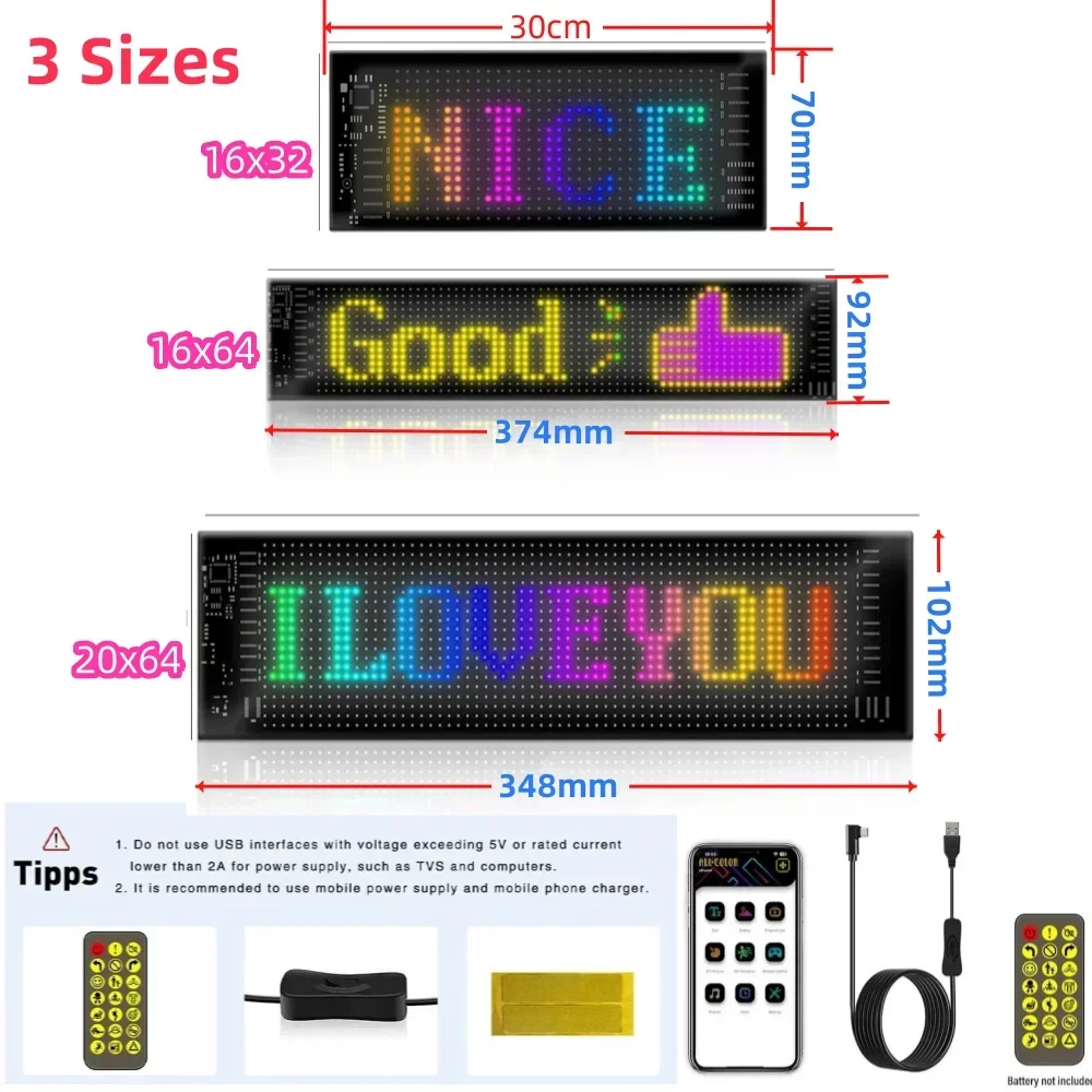 5V USB Led Pixel Soft Scrolling Display DIY Pattern Animation IP65 Led Matrix Panel App Programmable for Car Window Store Game