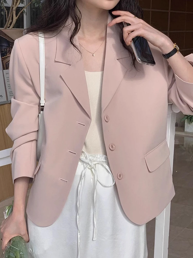 Clothland Women Stylish Solid Blazer Single Breasted Long Sleeve Basic Jacket Office Wear Fashion Coat Tops CB096