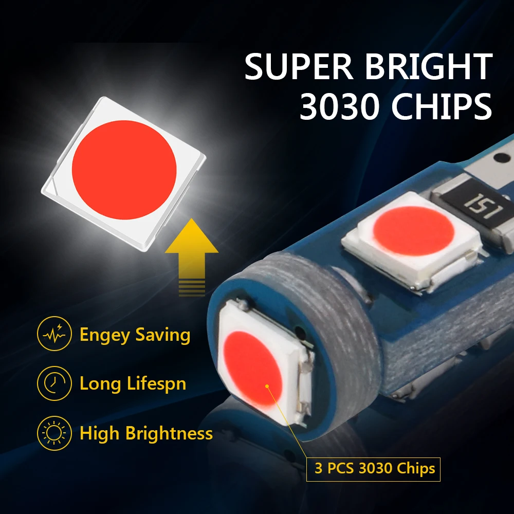 Guadsun 4PCS Car Dashboard Lights LED T5 W3W 2835 3SMD Bulb Auto Reading Instrument Panel Lamp Interior Light White Blue 12V