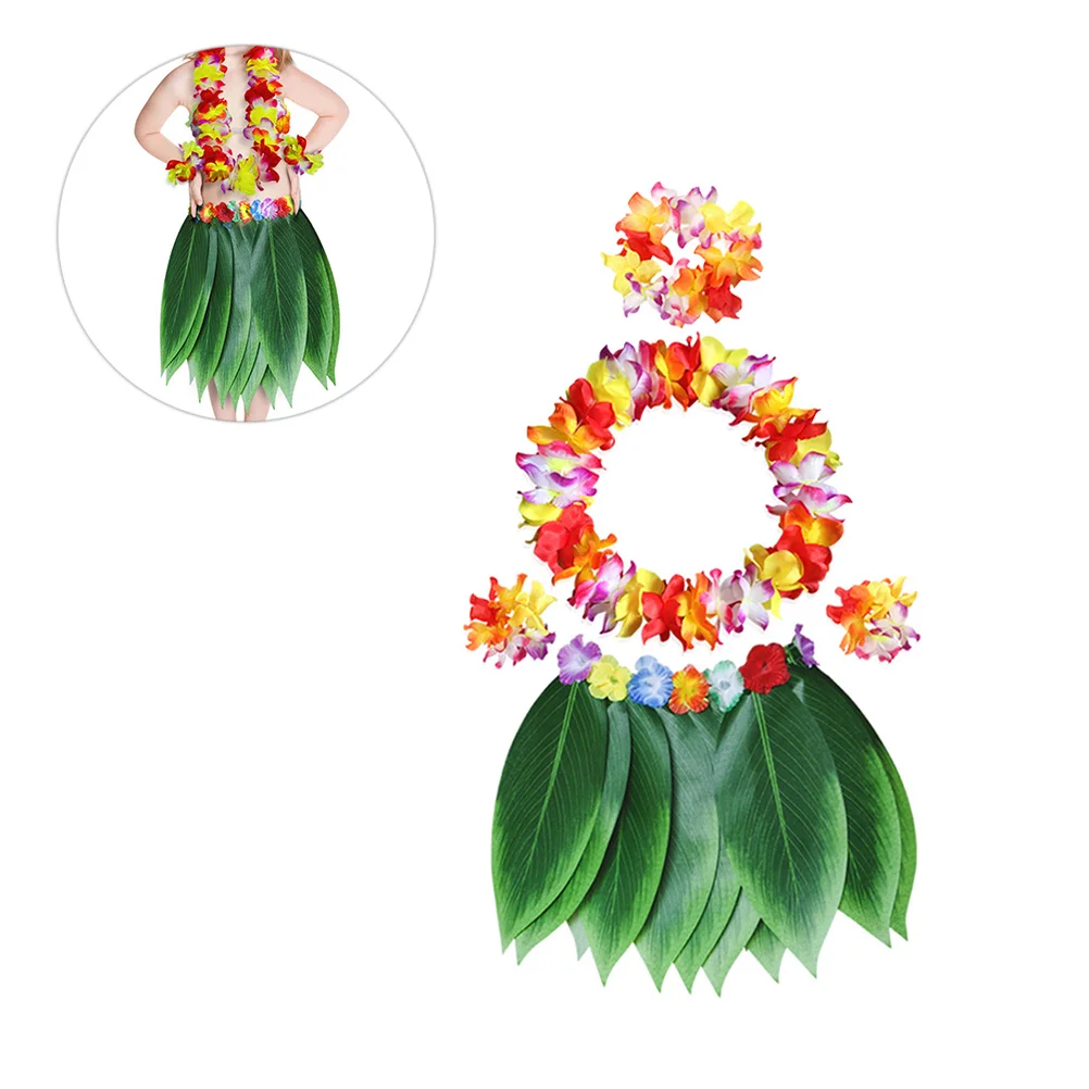 Guirlanda havaiana e pulseira conjunto para festivais e festas, acessórios tropicais coloridos, olhar divertido e vibrante