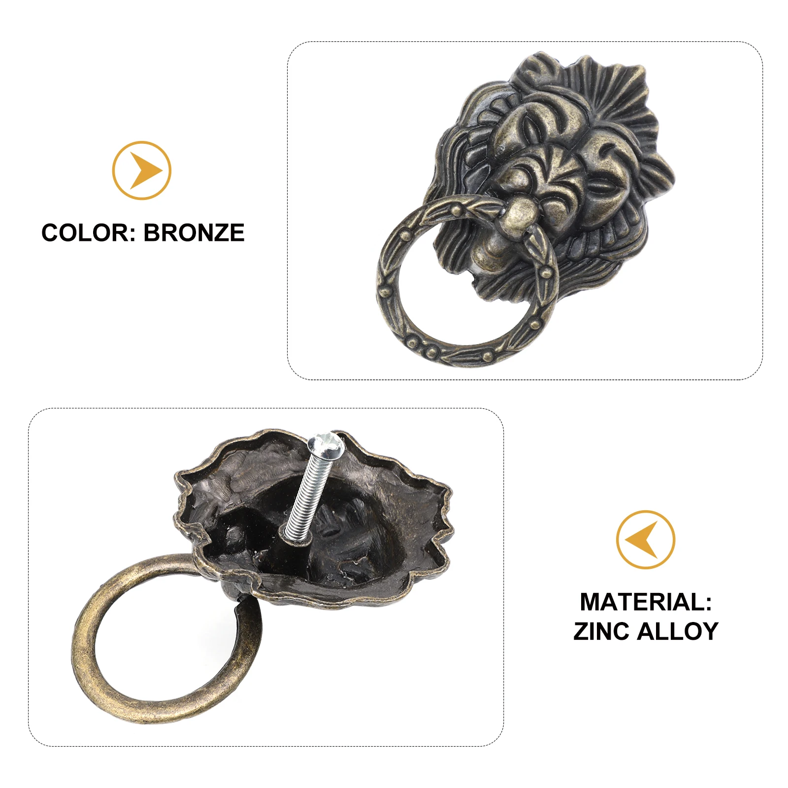 

4 Pcs Lion Head Handle Traditional Chinese Pulls Vintage Knob Drawer Cupboard Knobs Dresser Zinc Alloy Retro Cabinet