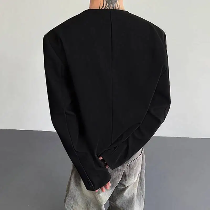 New Chinese Style Men's Blazers Solid Color Round Collar Button Decoration Single Breasted Loose Male Suit Jackets 9M5LP