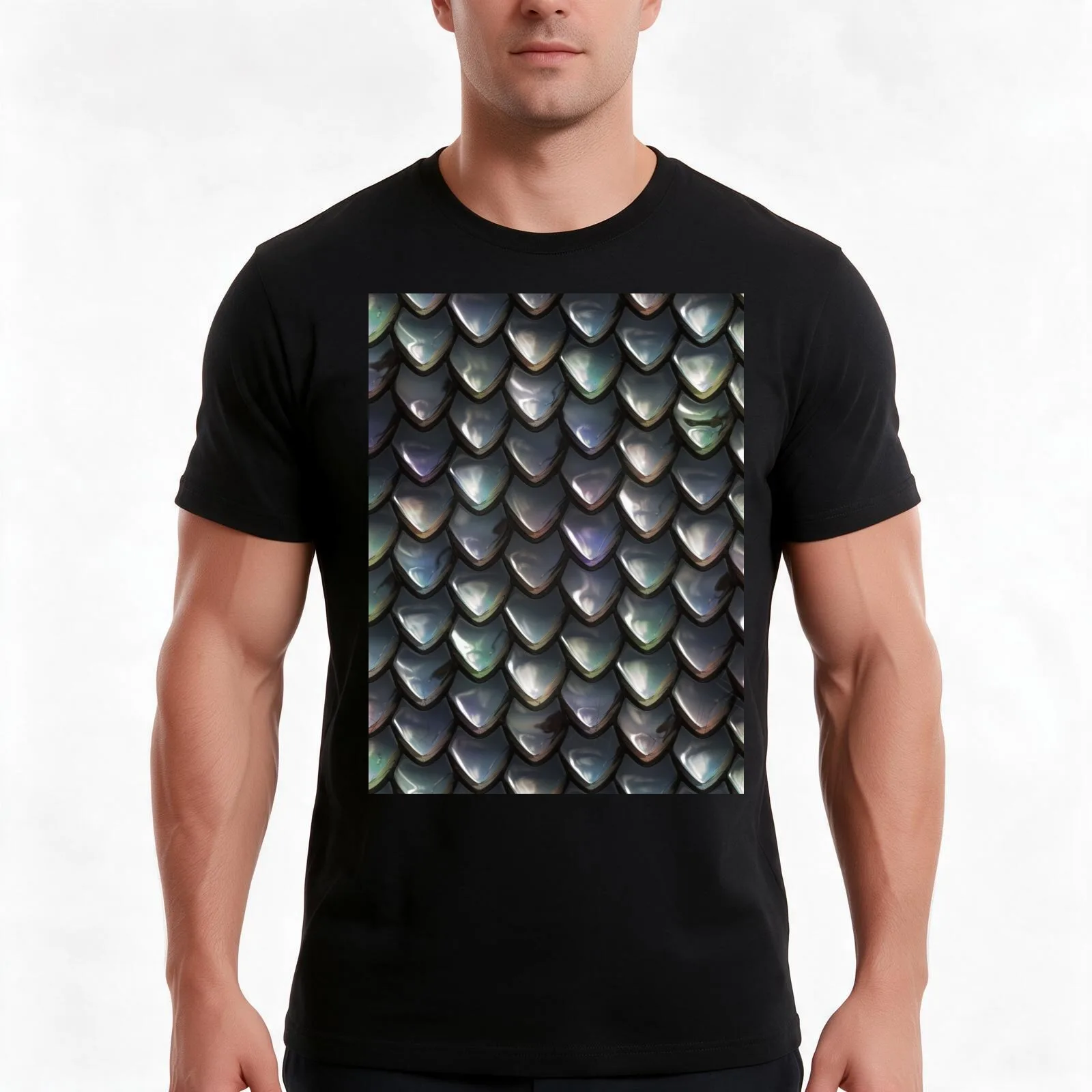 DRAGON SCALE TILES T-Shirt, Summer Casual Cotton Tee, Oversized Streetwear Tops, Vintage Graphic Print, Loose Fit Short Sleeve