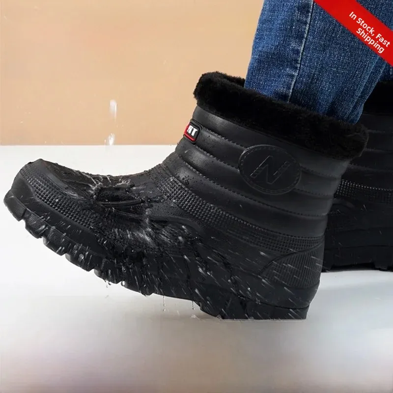 Men's Winter High-Top Snow Boots Warm Fleece Waterproof Non-Slip Kitchen Outdoor Work Shoes for Cold Storage Cleaning