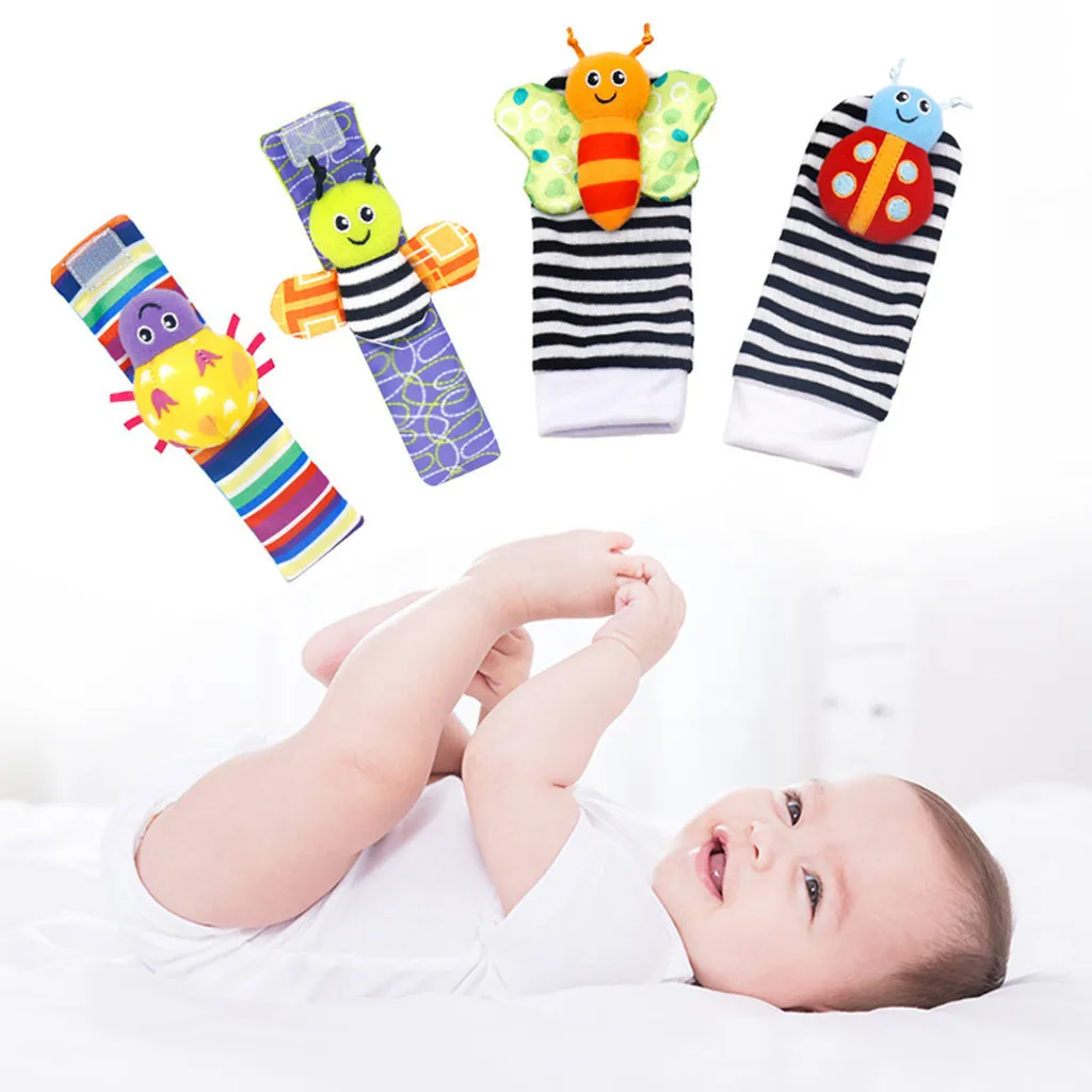 2/4 PCS Baby Months Animal Infants Kids Finder Sensory Baby Foot Socks Bug Wrist Strap Toddler Socks