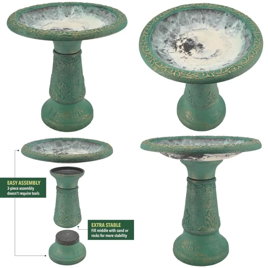 

Arcadia Garden Products BB04 Fiberclay Bird Bath Outdoor Garden Decor, Antique Vintage Weather Resistant Water Bowl for Backyar